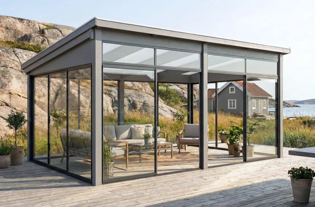 expodul uterum friggebod limträstomme pulpettak inglasning sommar