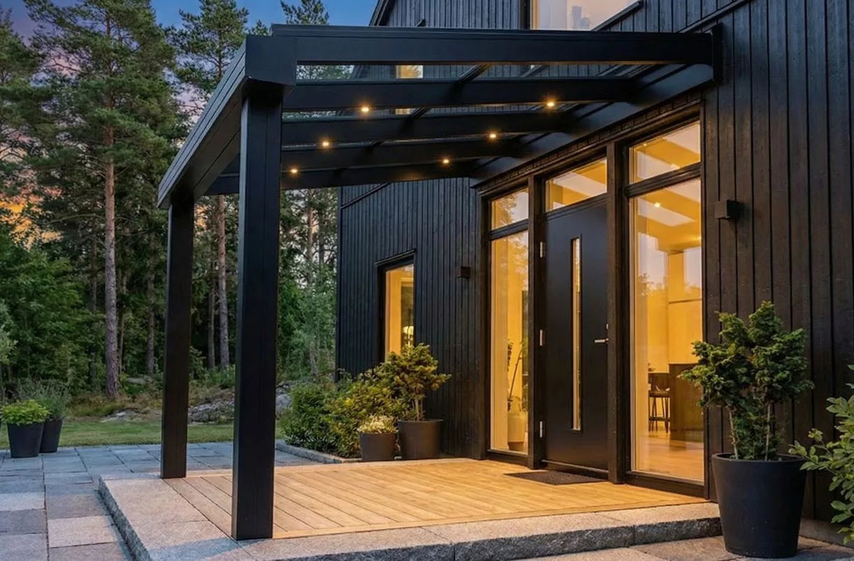 expodul uterum aluminiumstoimme skärmtak altantak grå exal nordic 140