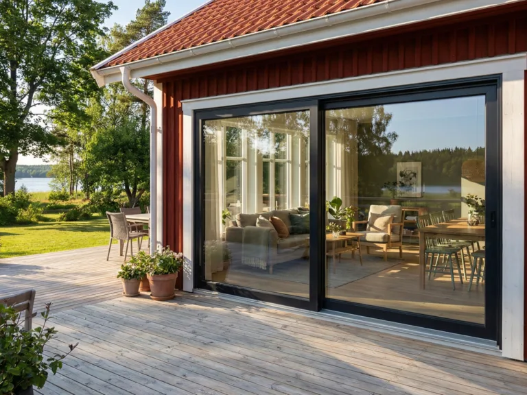 fasadskjutparti från expodul uterum iglo HS på rött hus