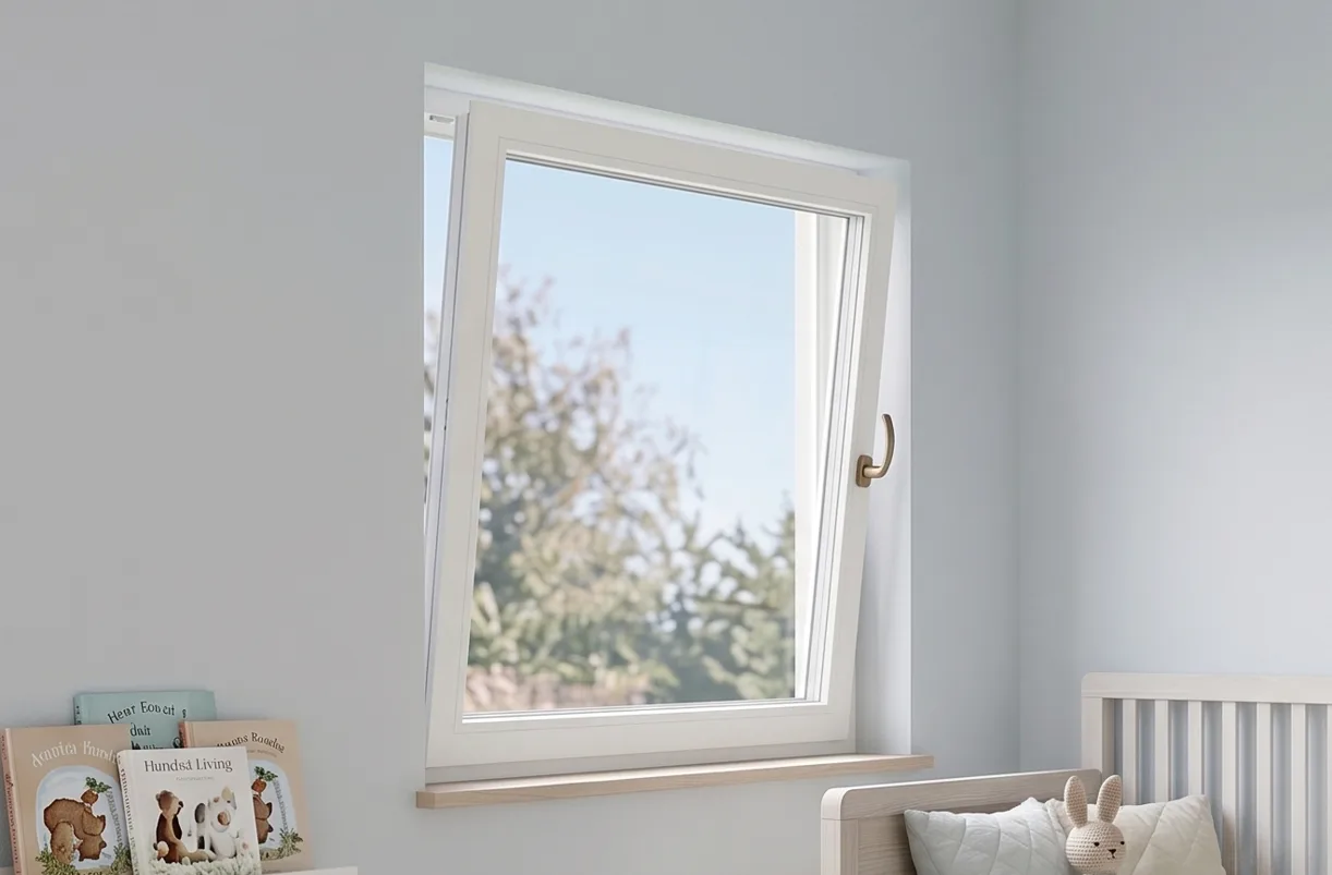 produktbild av iglo light pvc fönster öppet med vädringsfunktion