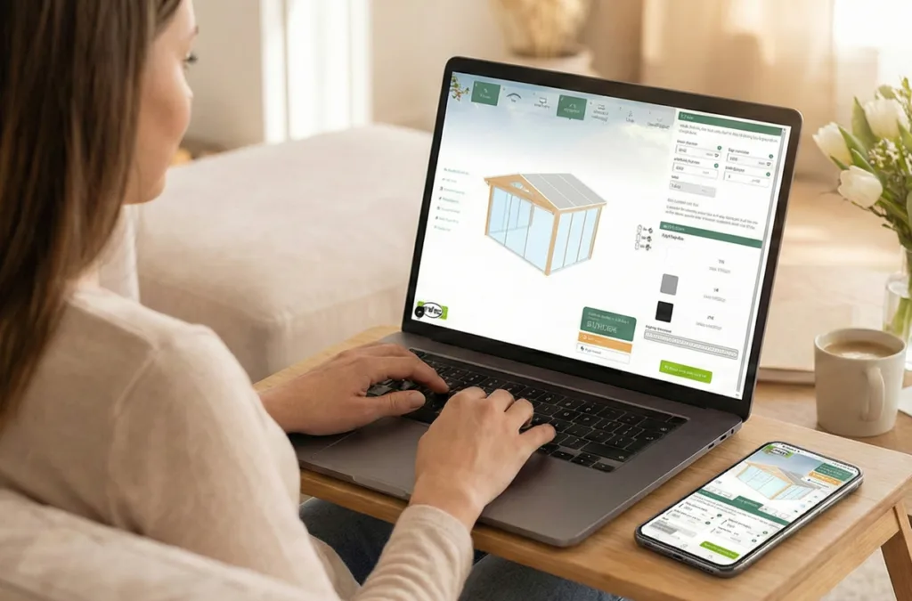 expodul uterums uterumskonfigurator 3D-verktyg kvinna vid laptop och mobil 