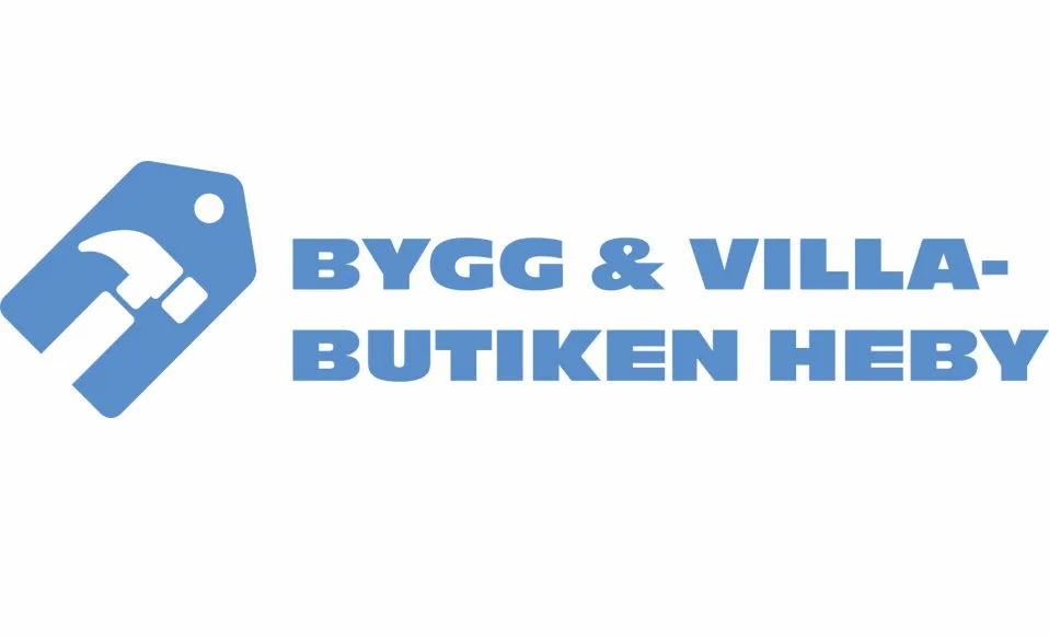 Bygg & villabutiken i Heby AB´s logotyp. Blå text mot vit bakgrund